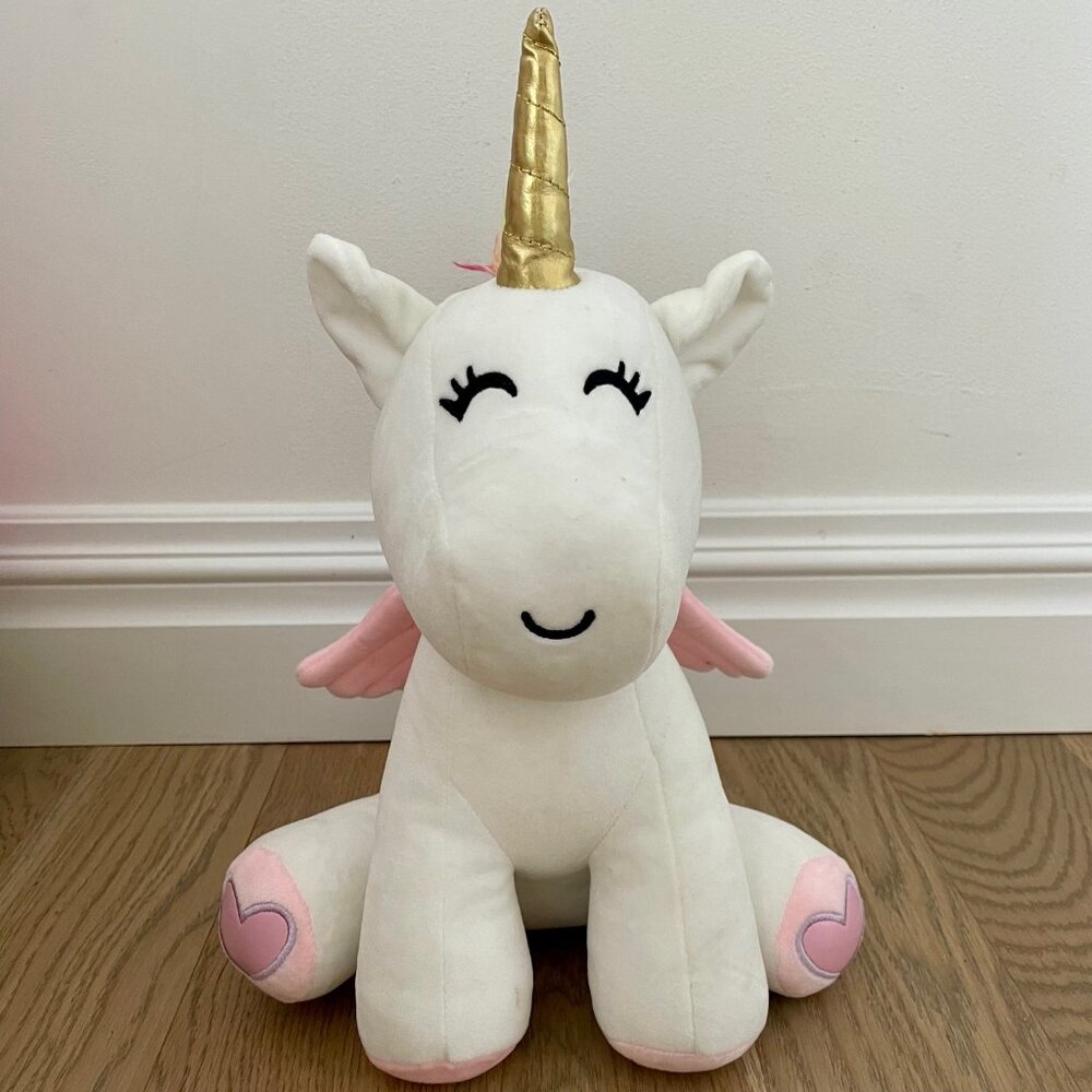 Infloatables Rainbow Golden 13” White Unicorn Plush Toy